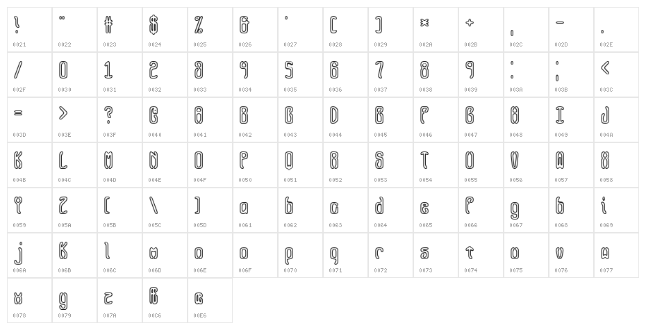 Queasy Outline BRK Character Map