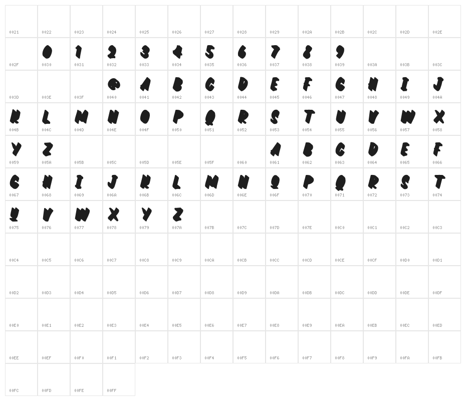 QuechelyExtruded-Regular Character Map