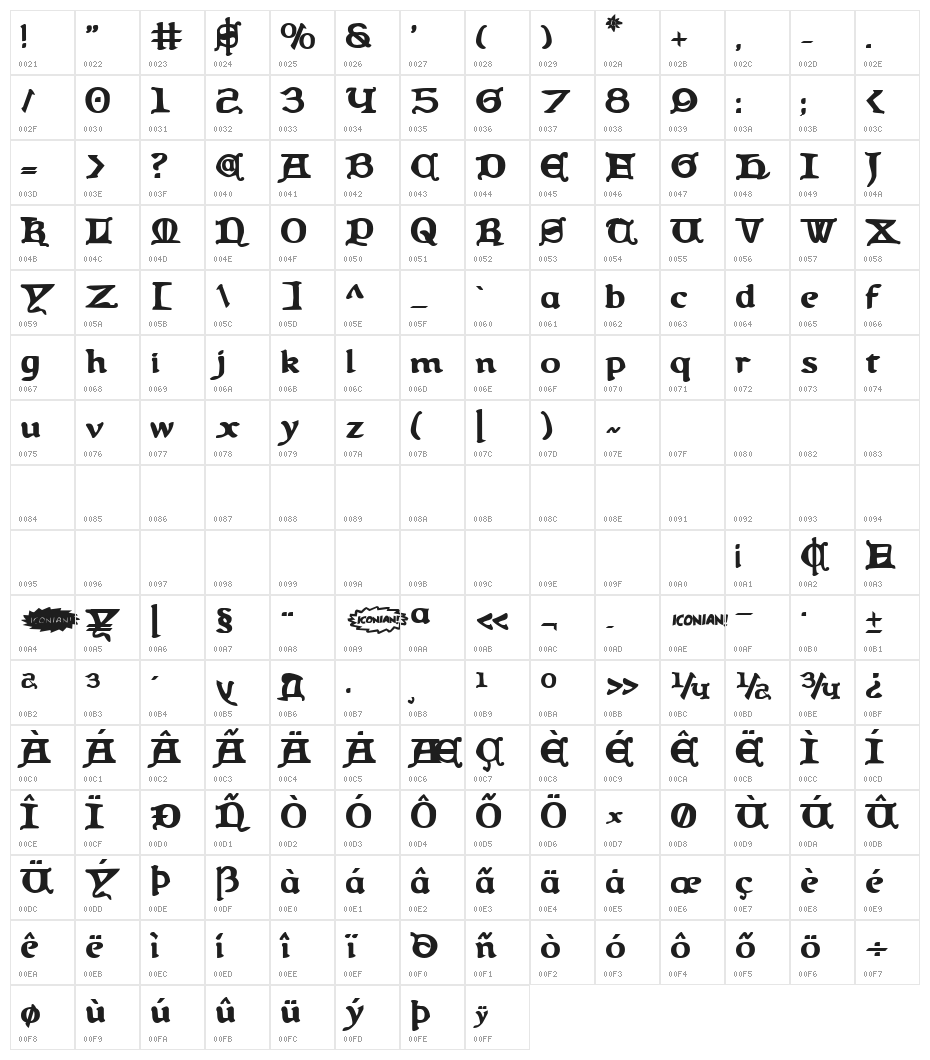 Queen & Country Bold Character Map