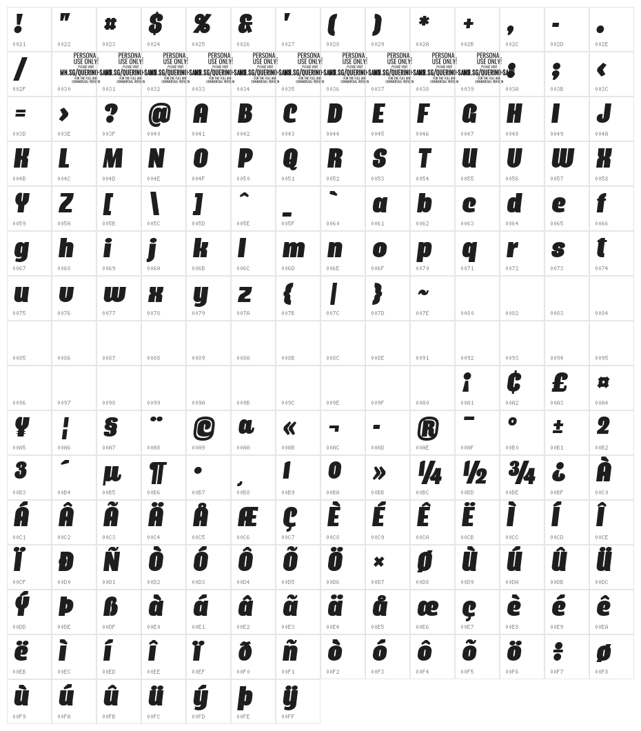 Querino Sans Italic PERSONAL USE Character Map