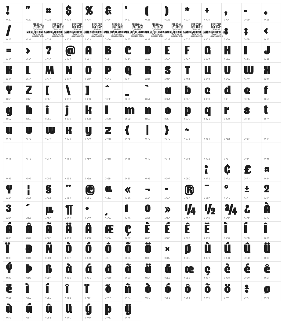 Querino Sans PERSONAL USE ONLY Character Map