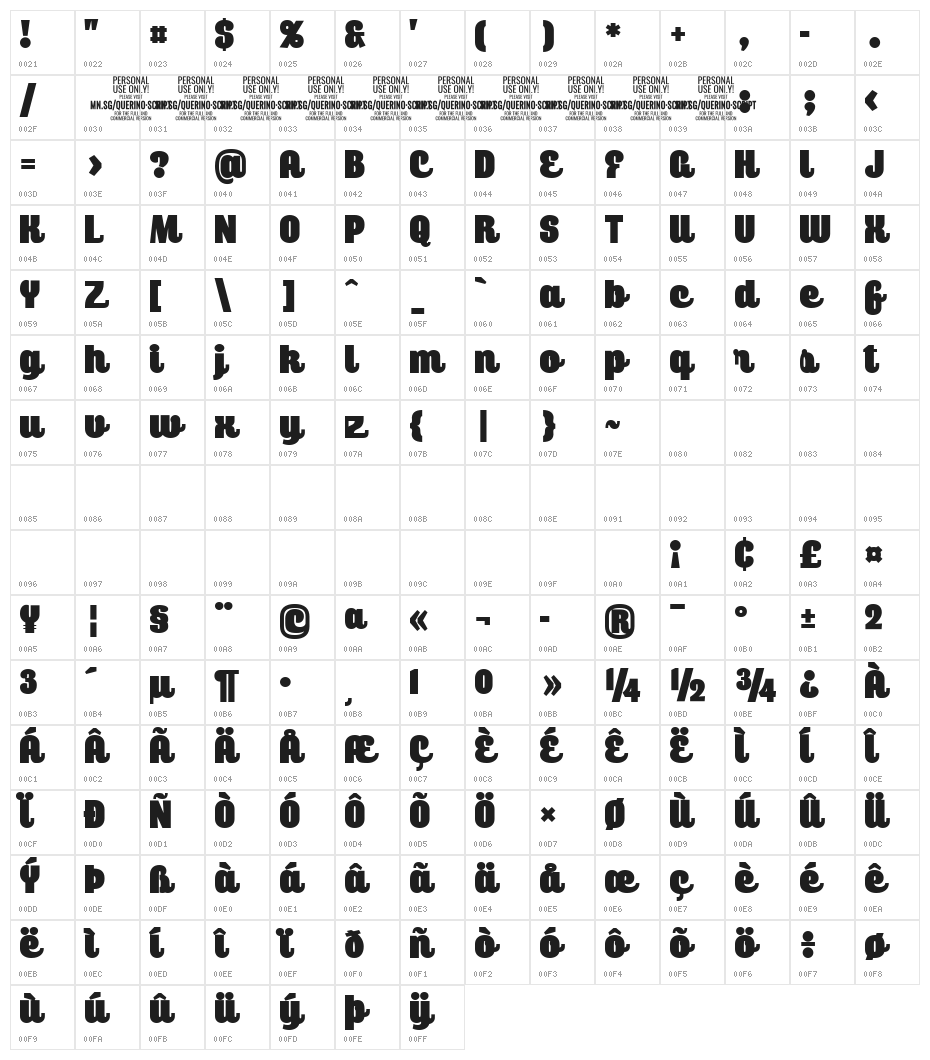 Querino Script PERSONAL USE Character Map