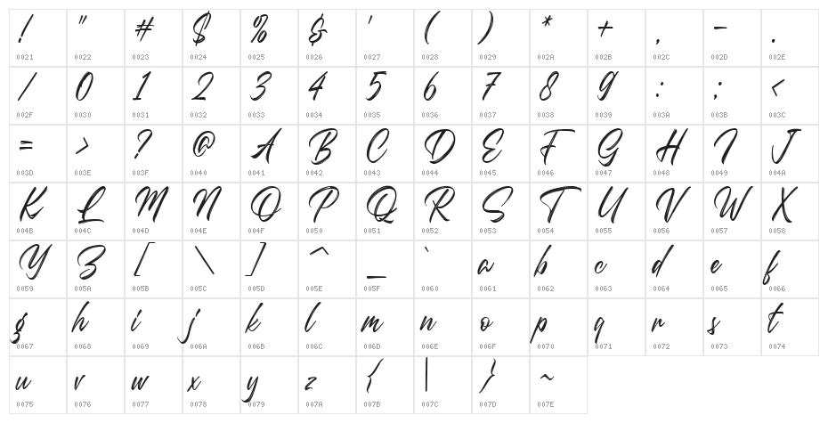 Questario-Brush Character Map