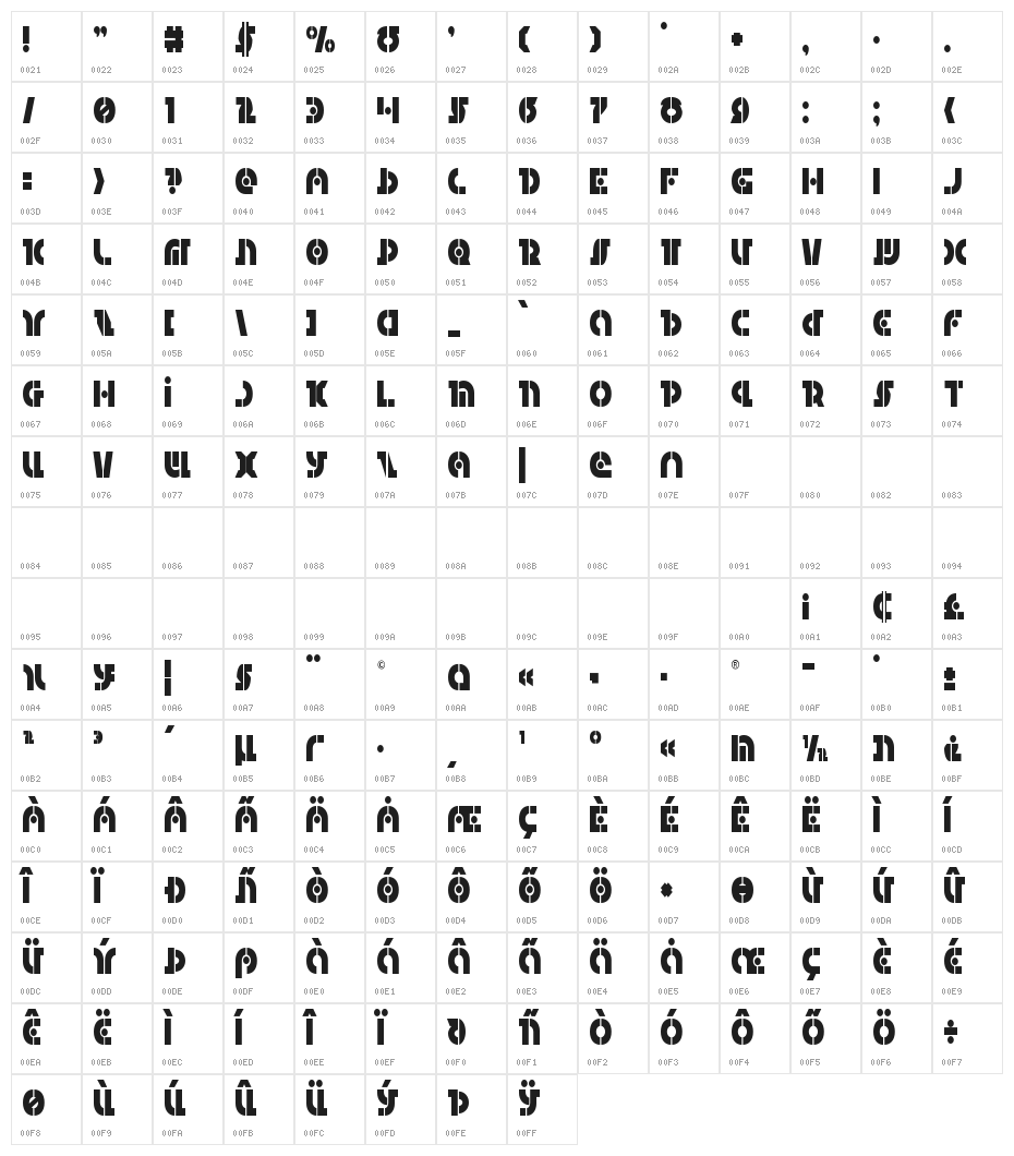 Questlok Condensed Character Map