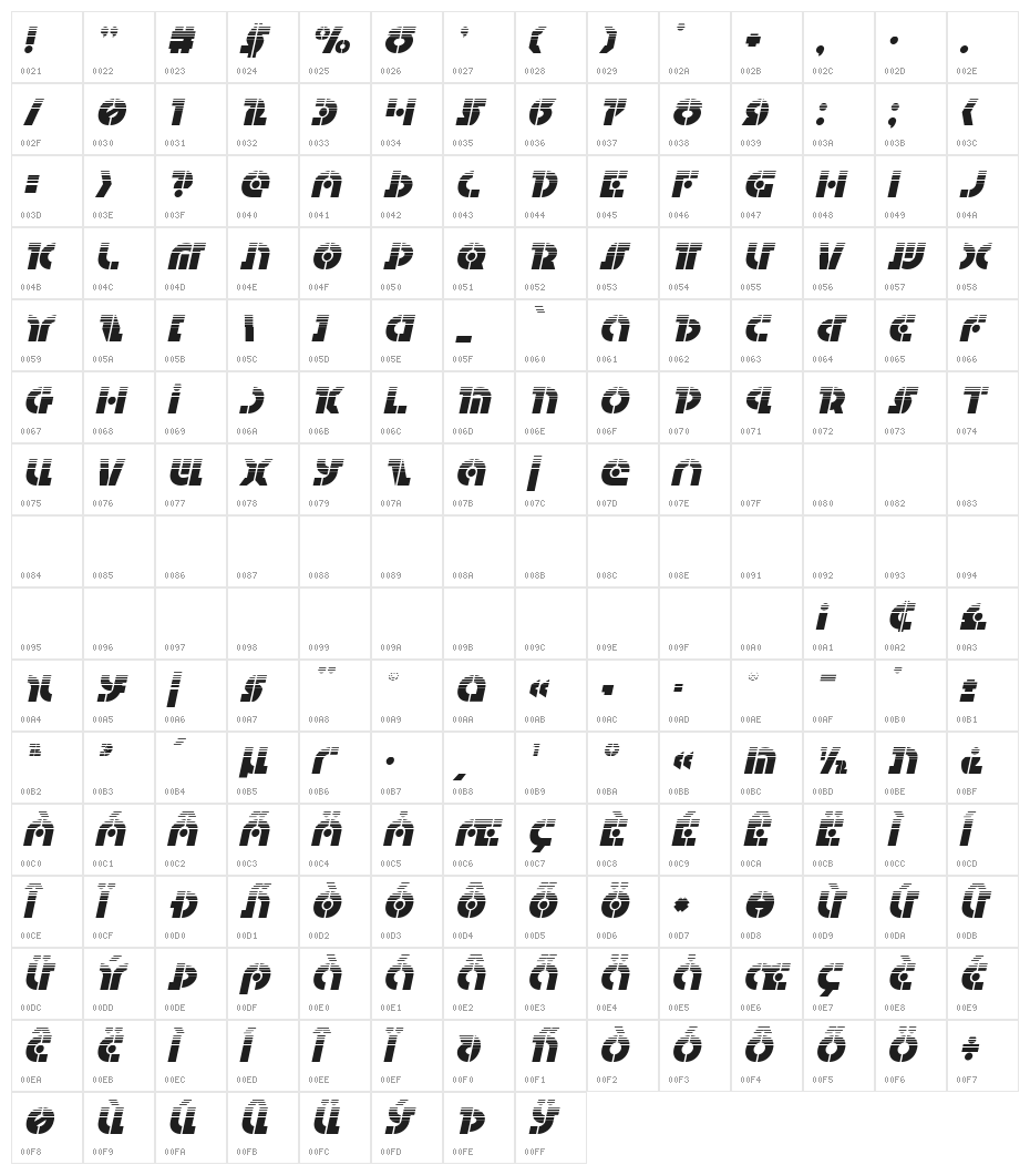 Questlok Halftone Italic Character Map