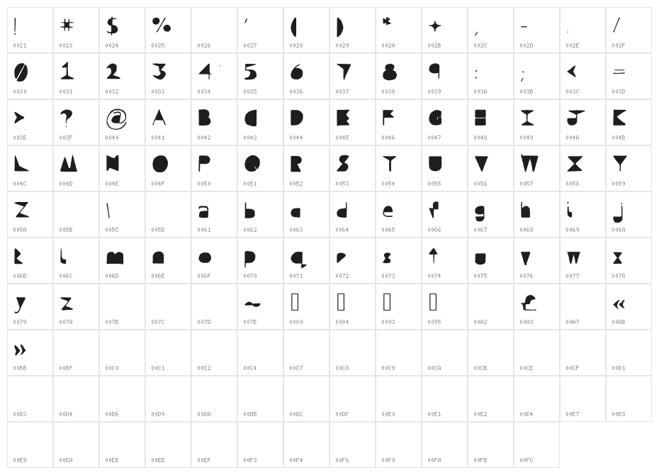 QuestraSolid Character Map