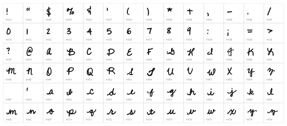 Quick Cursive Regular Character Map