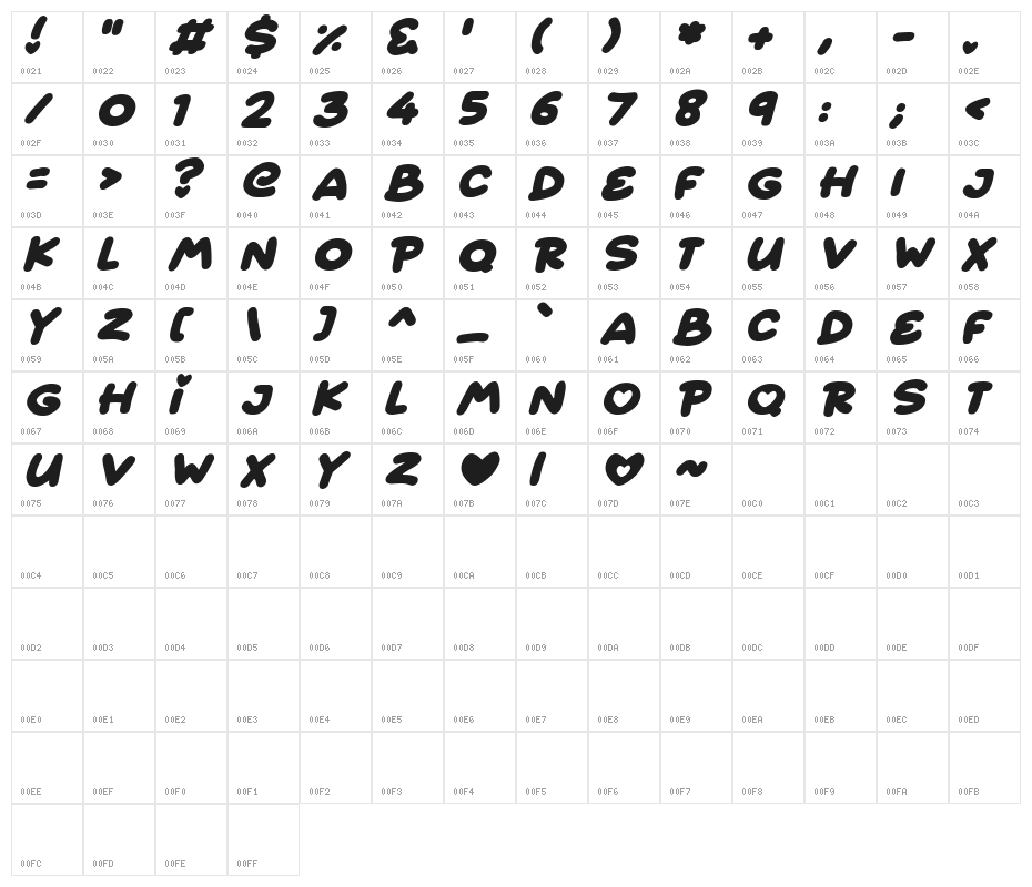 Quick Love Italic Character Map