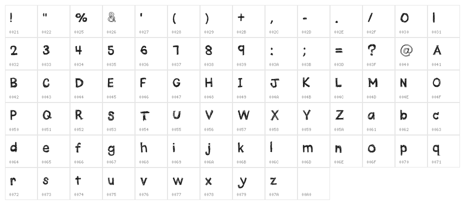 Quick Pencil Regular Character Map