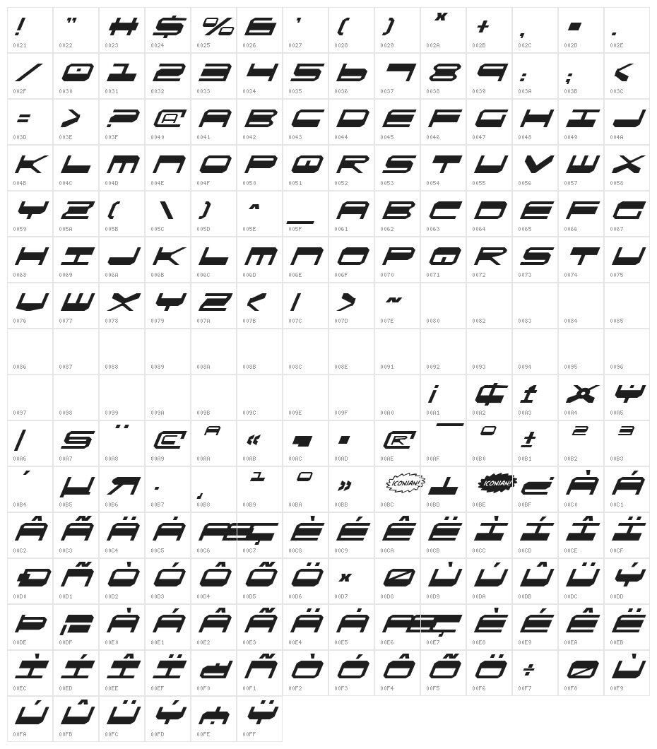 QuickGear Italic Character Map