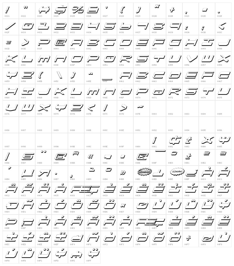 QuickGear Shadow Italic Character Map