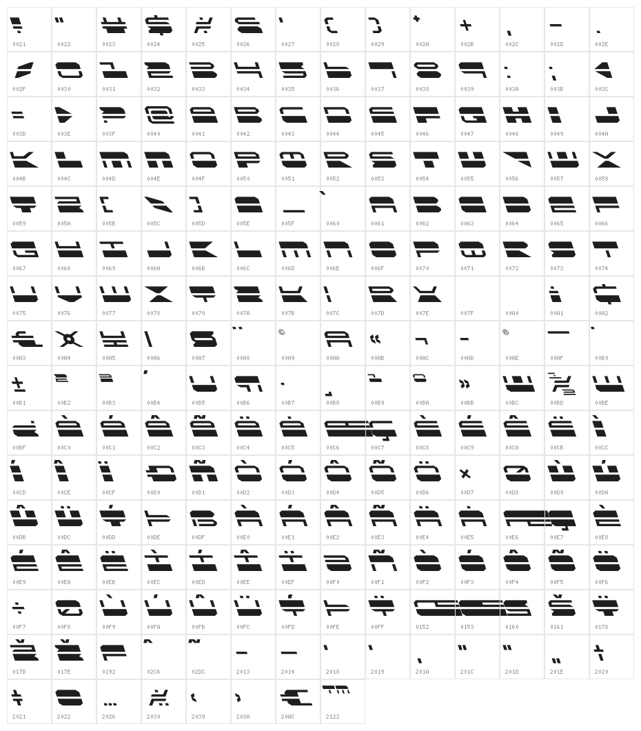 QuickMark Leftalic Character Map