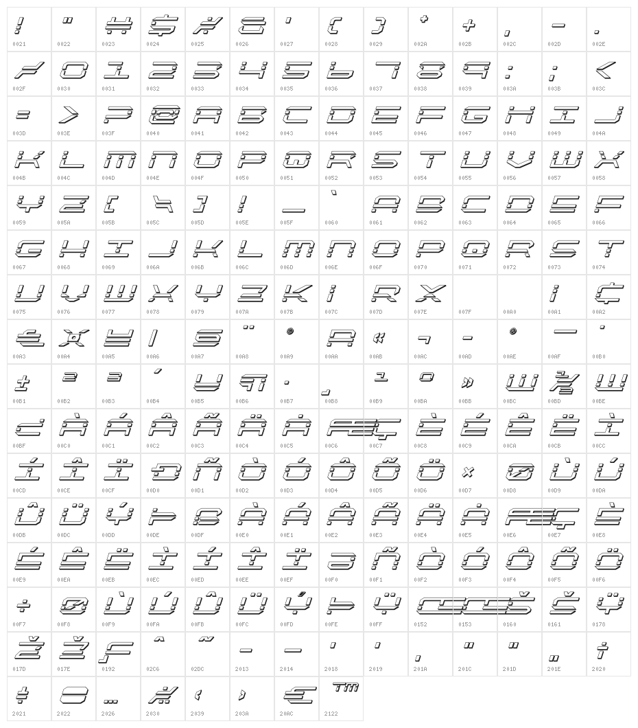 QuickQuick 3D Italic Character Map