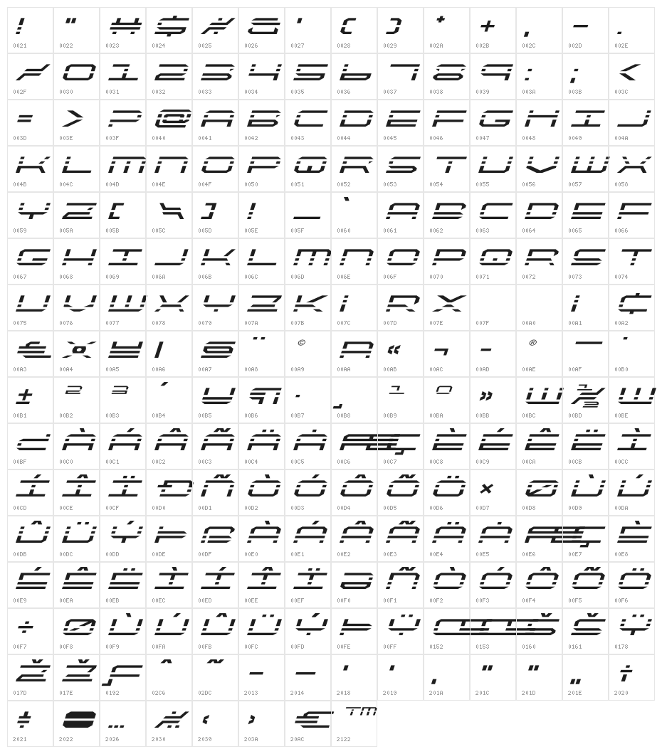 QuickQuick Expanded Italic Character Map