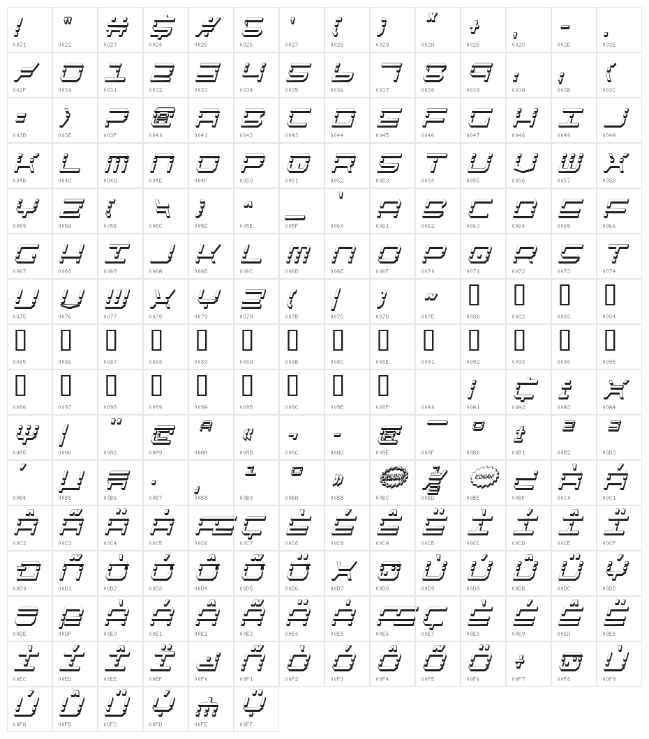 QuickQuick Shadow ItalCondensed Character Map