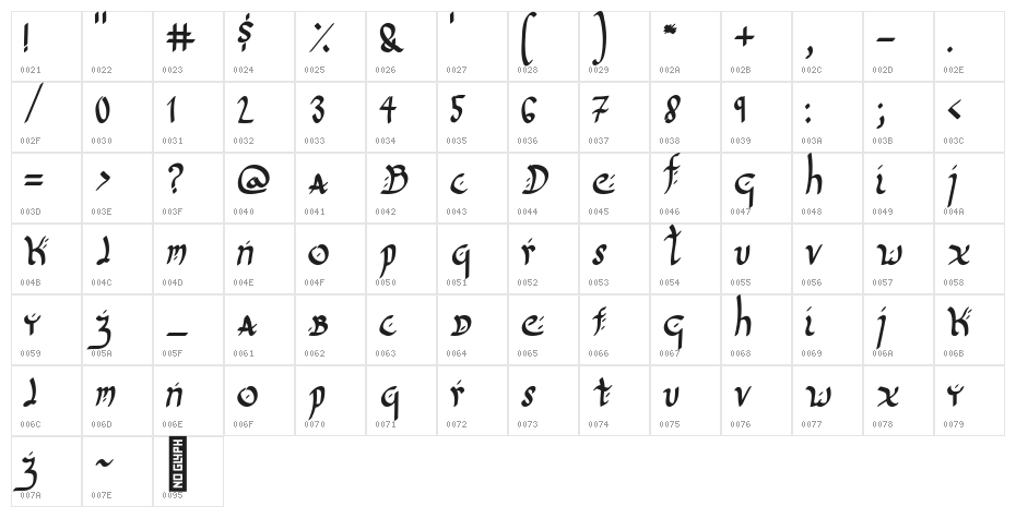 QuickQuill-Regular Character Map