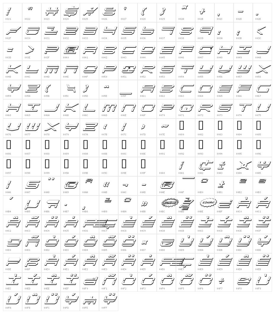 QuickStrike Shadow Italic Character Map