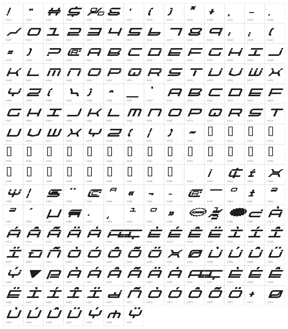QuickTech Bold Italic Character Map