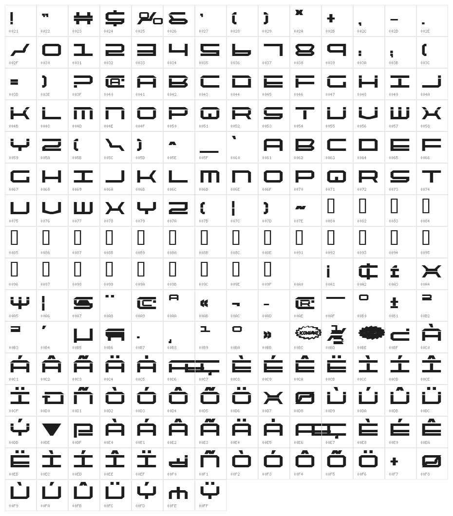 QuickTech Bold Character Map