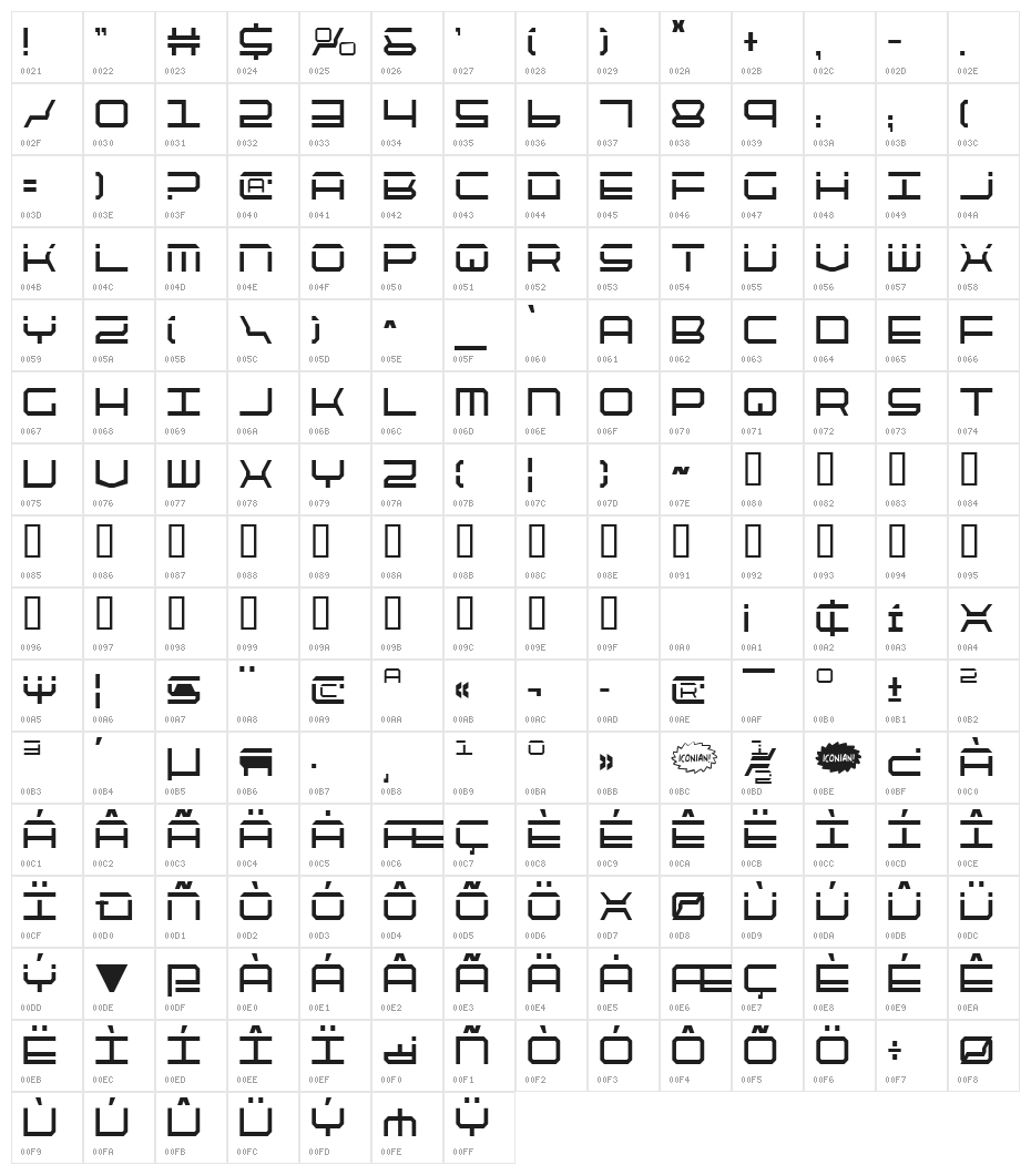 QuickTech Condensed Character Map