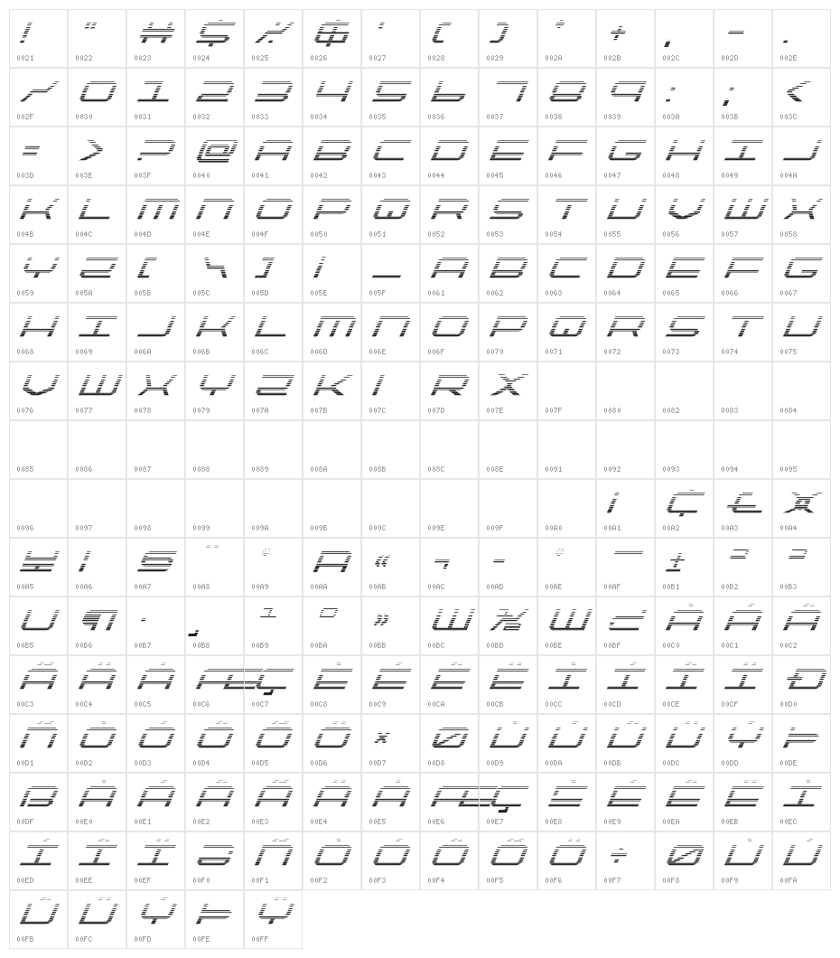 QuickTech Gradient Italic Character Map