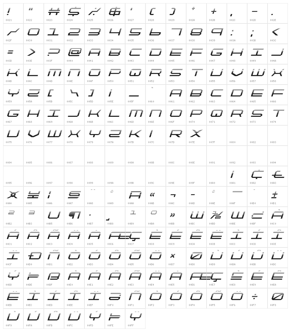 QuickTech Halftone Italic Character Map