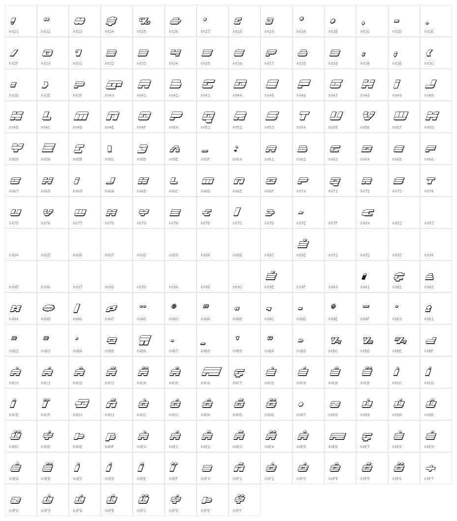 Quicken 3D Italic Character Map