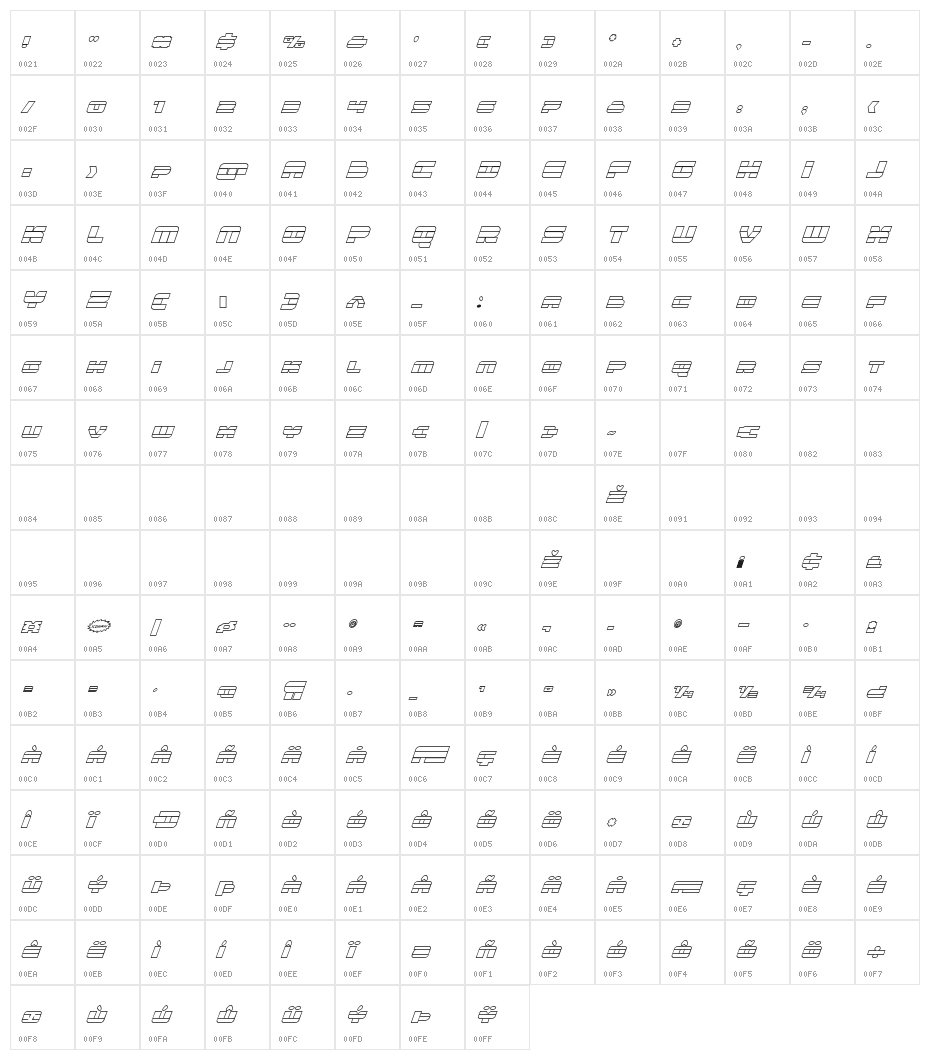 Quicken Outline Italic Character Map