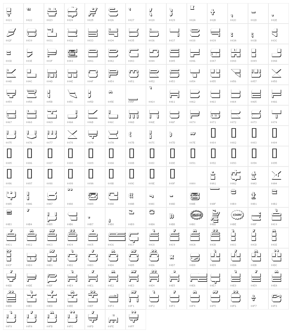 Quickmark Condensed Shadow Character Map
