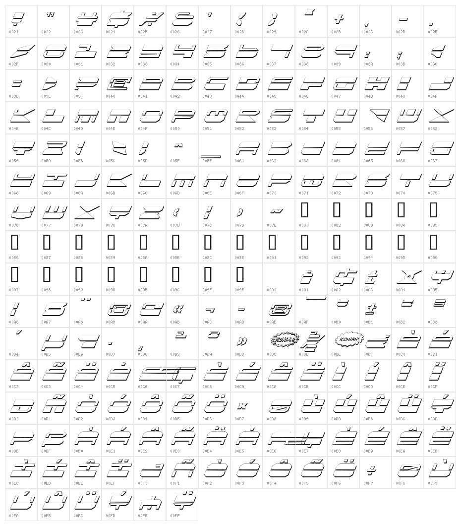 Quickmark Shadow Italic Character Map