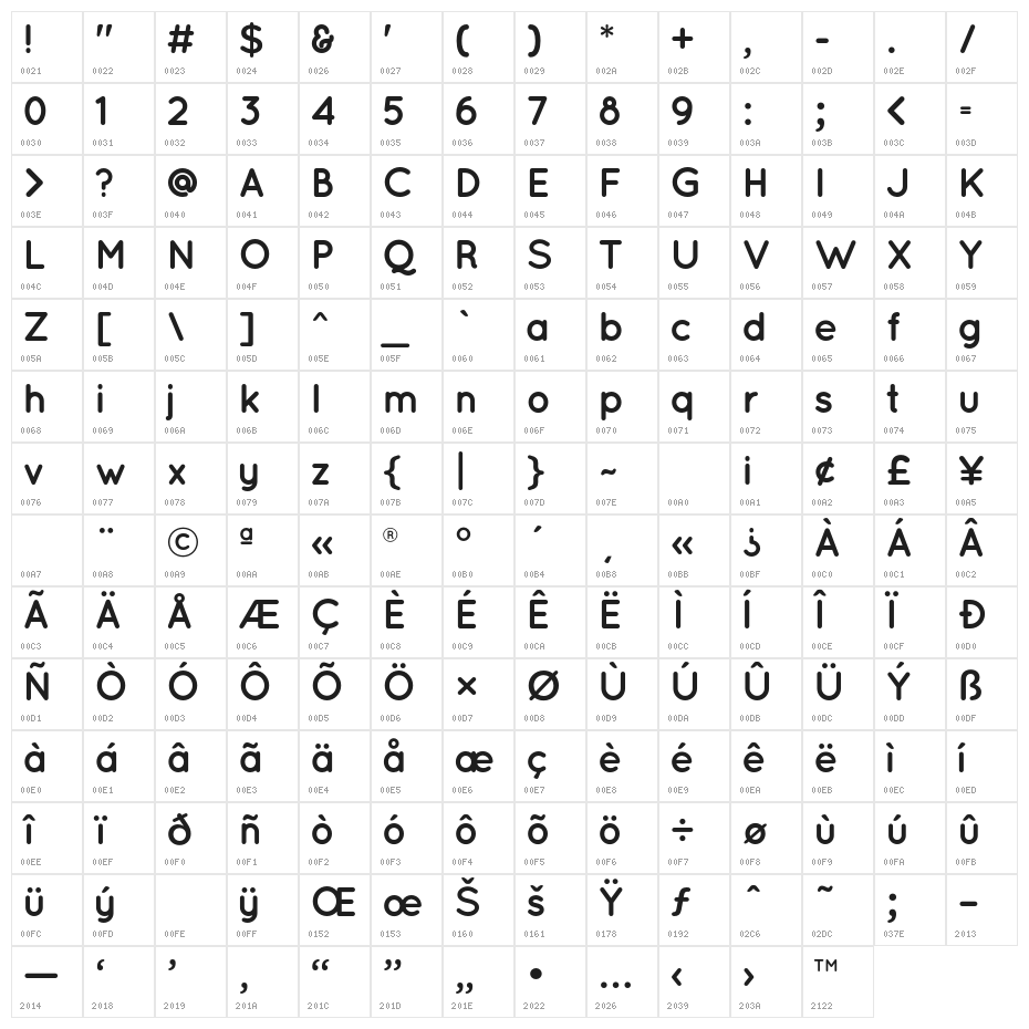 Quicksand Bold Regular Character Map