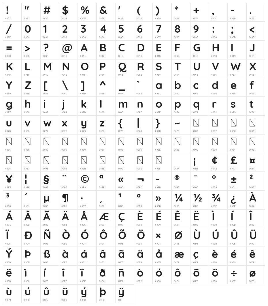 Quicksand Bold Character Map