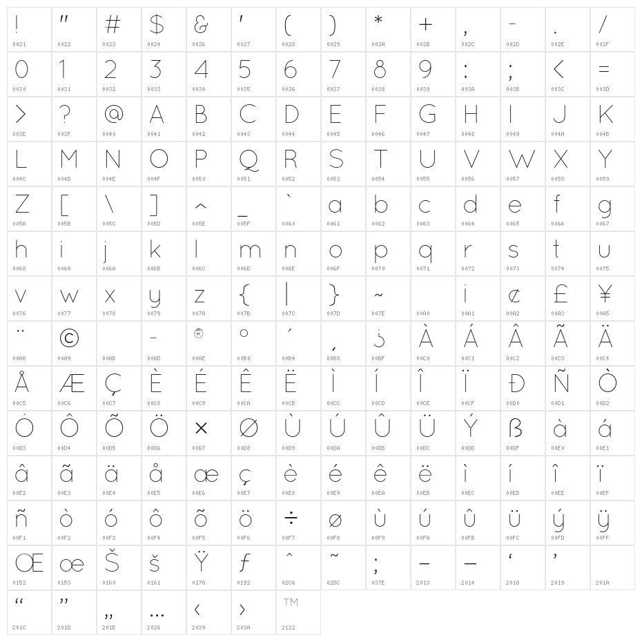 Quicksand Light Regular Character Map