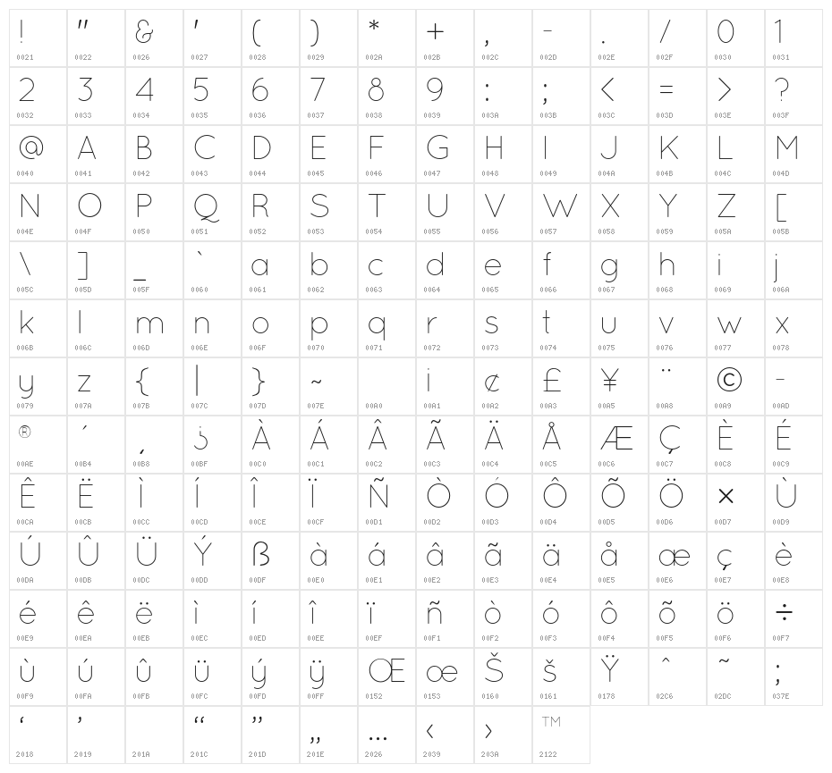Quicksand-Light Character Map