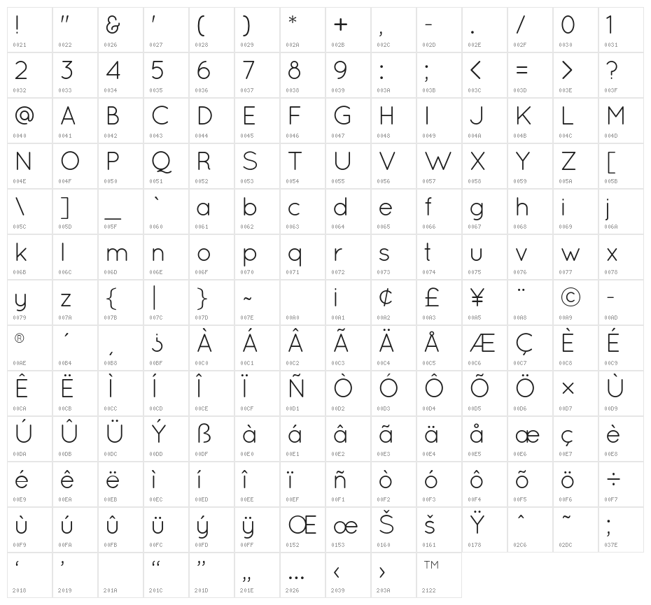 Quicksand-Regular Character Map