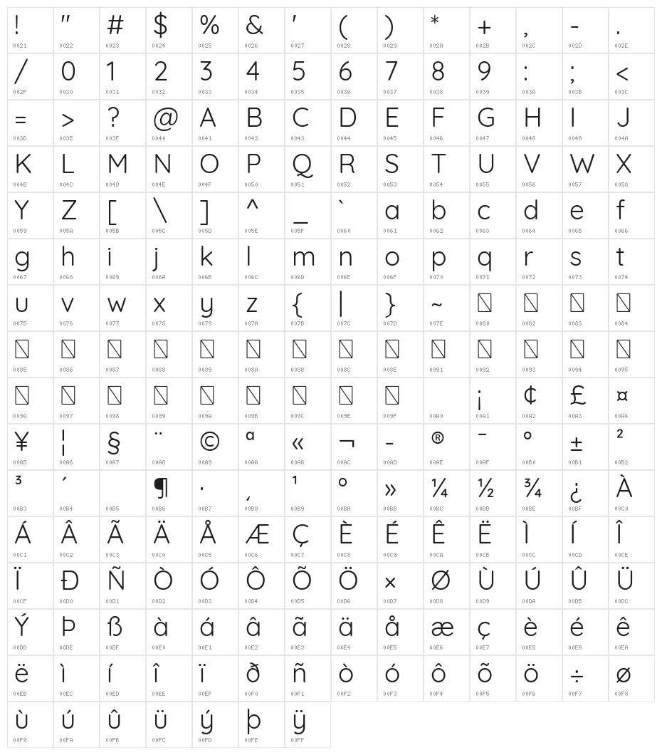 Quicksand Regular Character Map