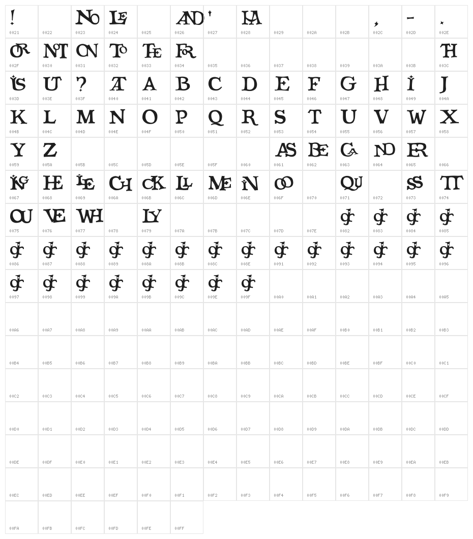 Quicktype Regular Character Map