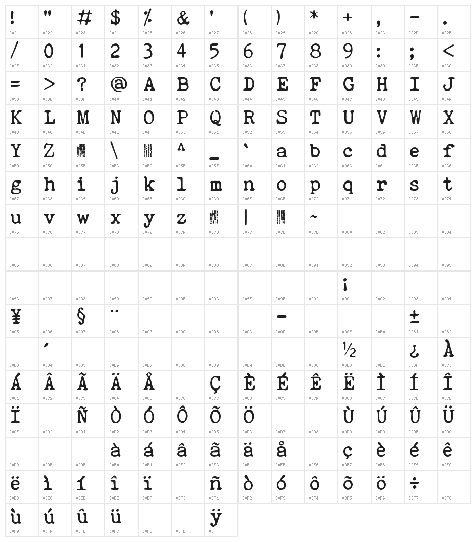 Quiet Evening Character Map