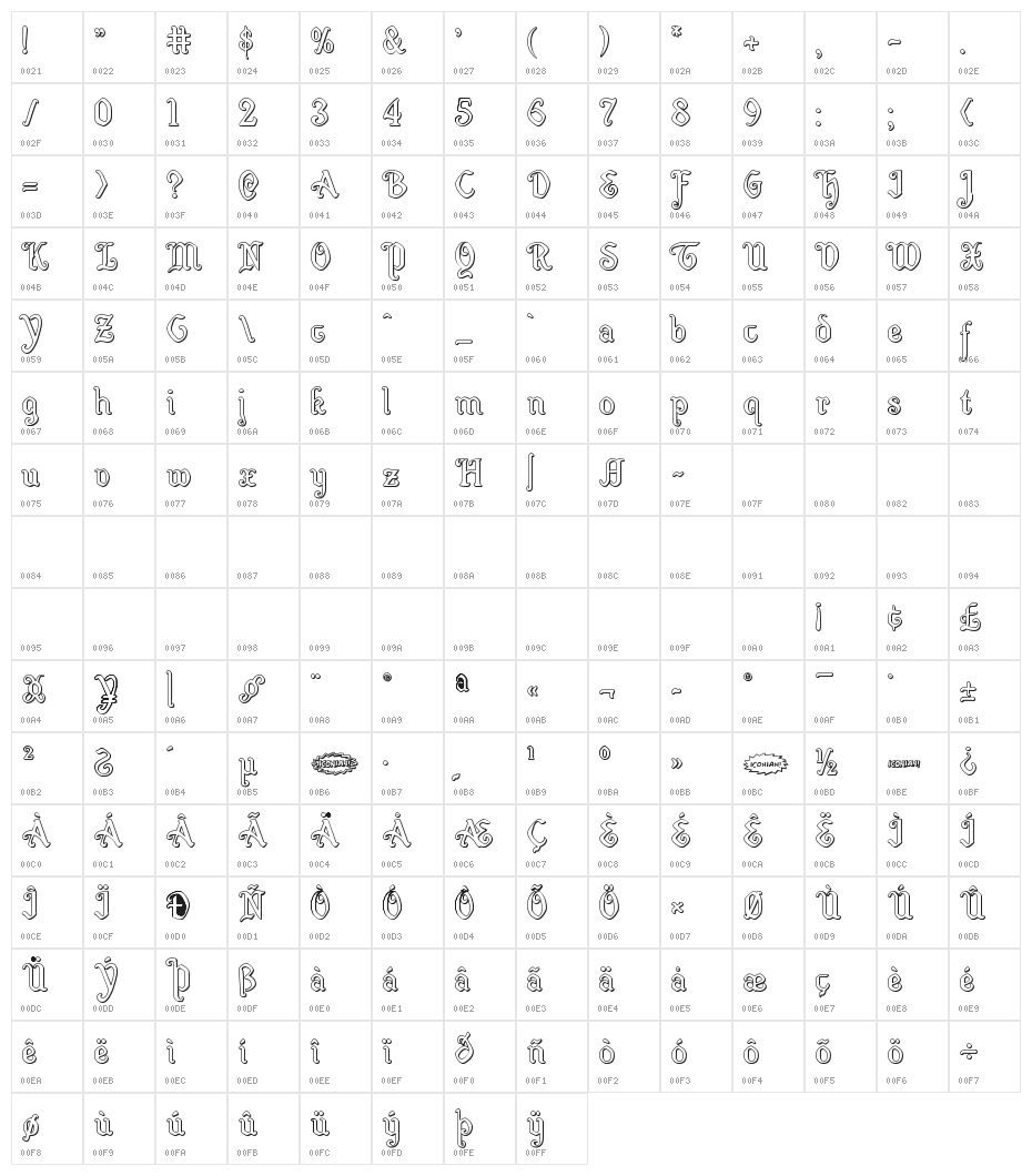 Quill Sword Outline Character Map