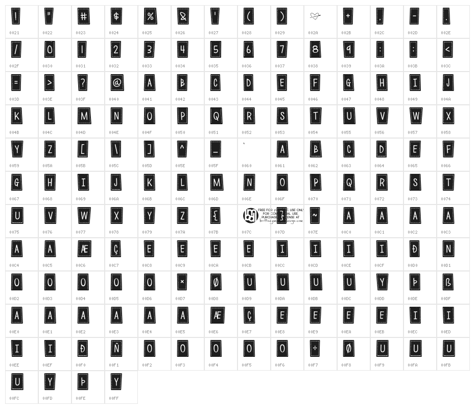 Quilt*Patches Character Map