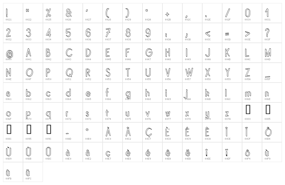 Quincaille Outline Character Map