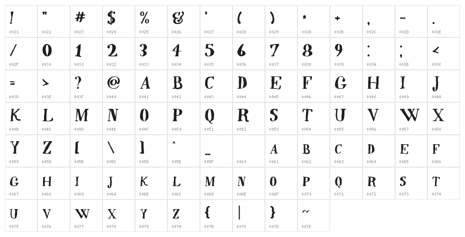 Quincy Bold Character Map