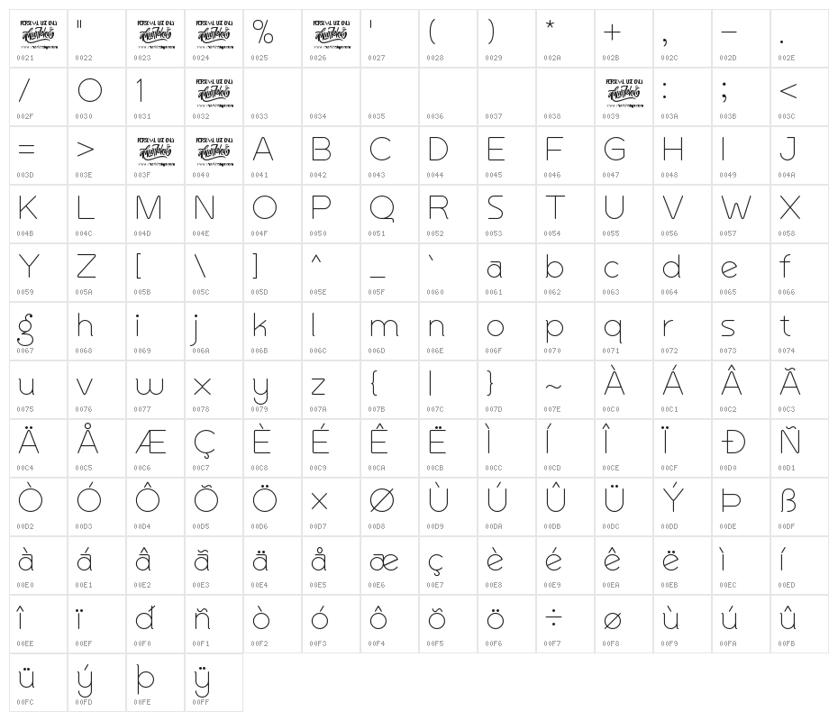 Quinger Character Map