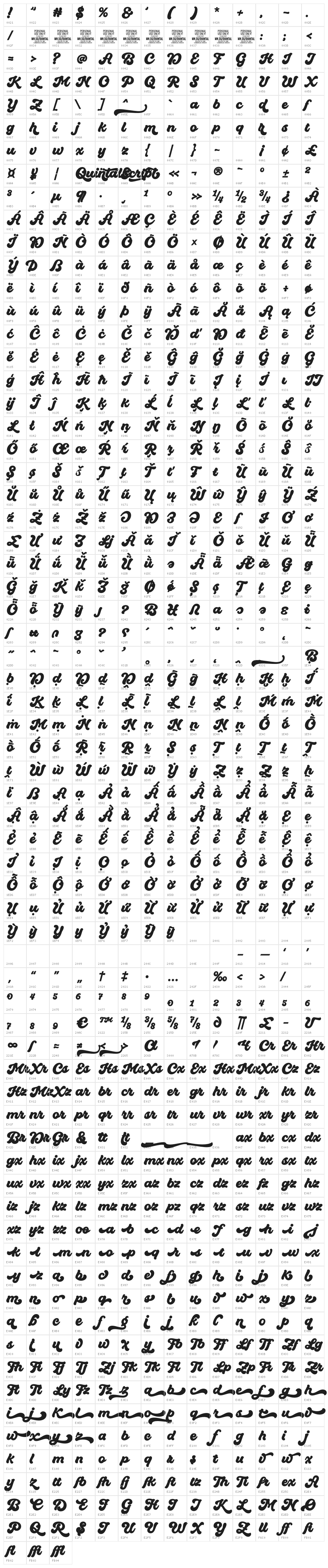Quintal Script PERSONAL USE ONLY Bold Character Map