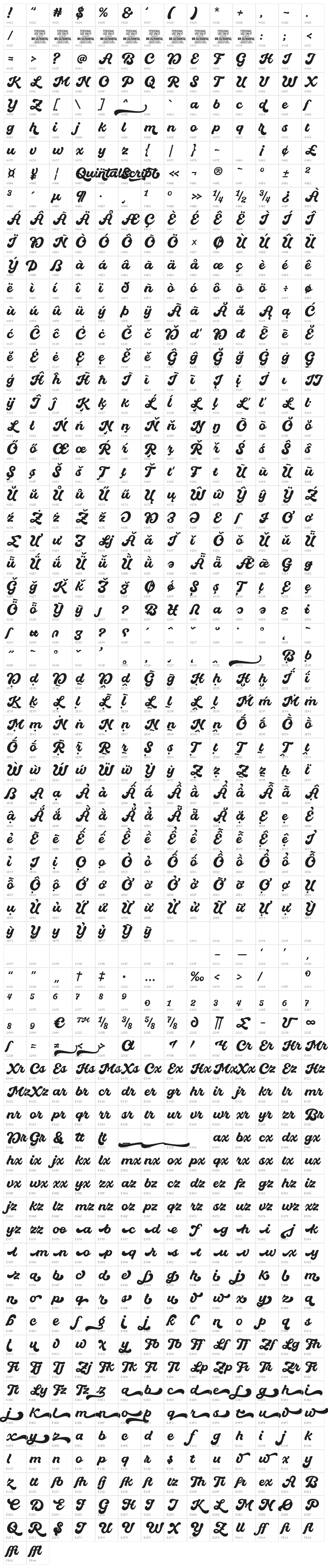 Quintal Script PERSONAL USE ONLY Regular Character Map