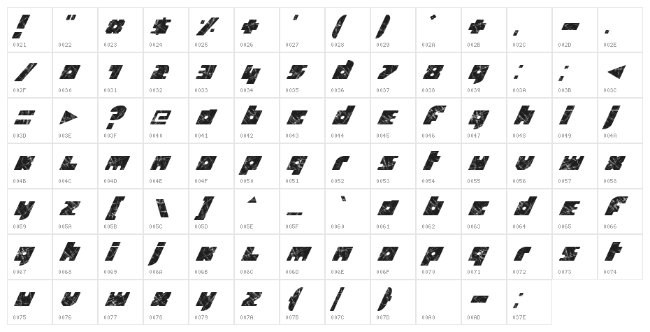Quird Italic Character Map