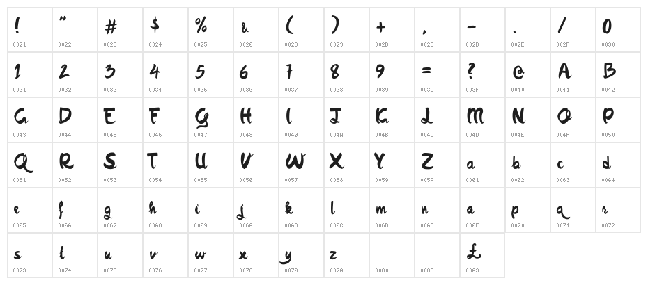 Quish Regular Character Map