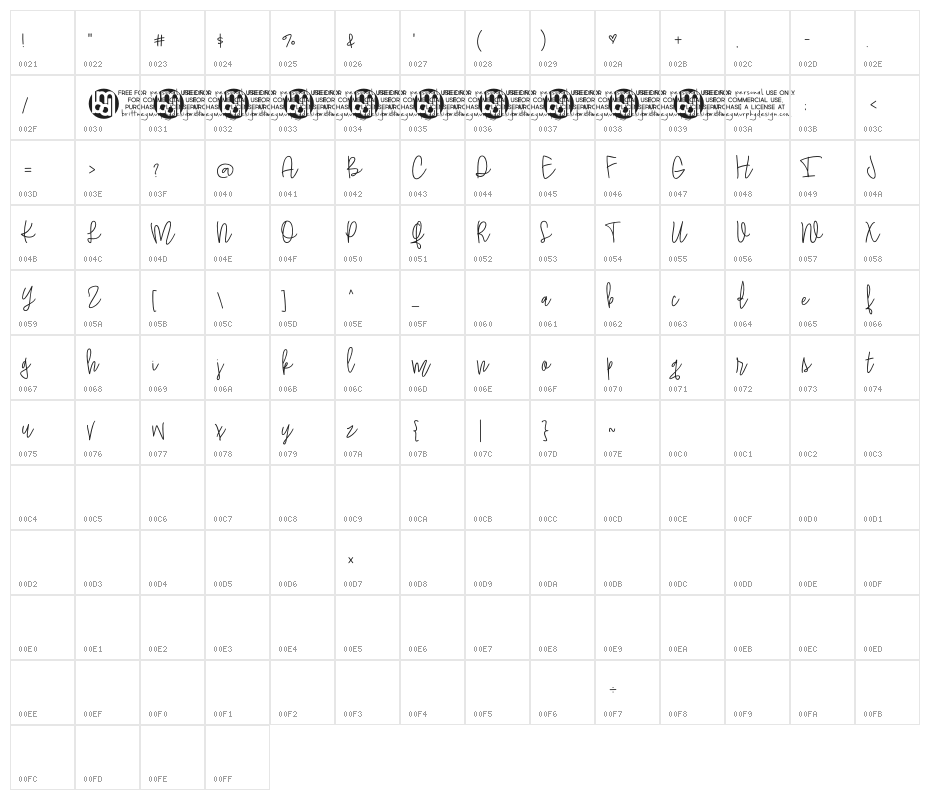 Quite*Charming Regular Character Map
