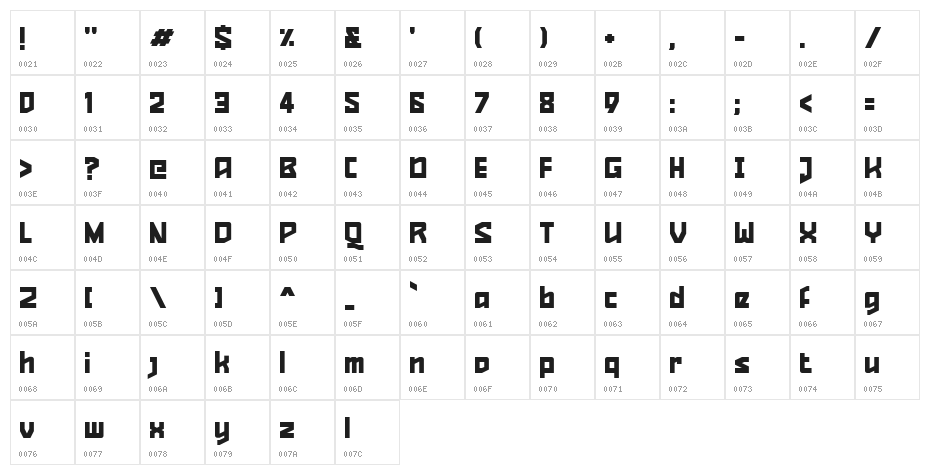 Quizzical Pitch Regular Character Map