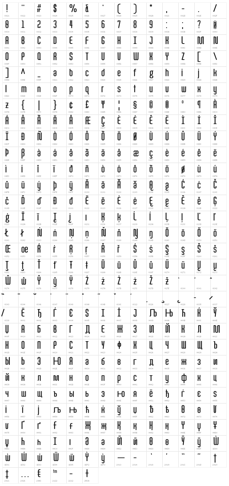 Quota Bold Cond. Character Map